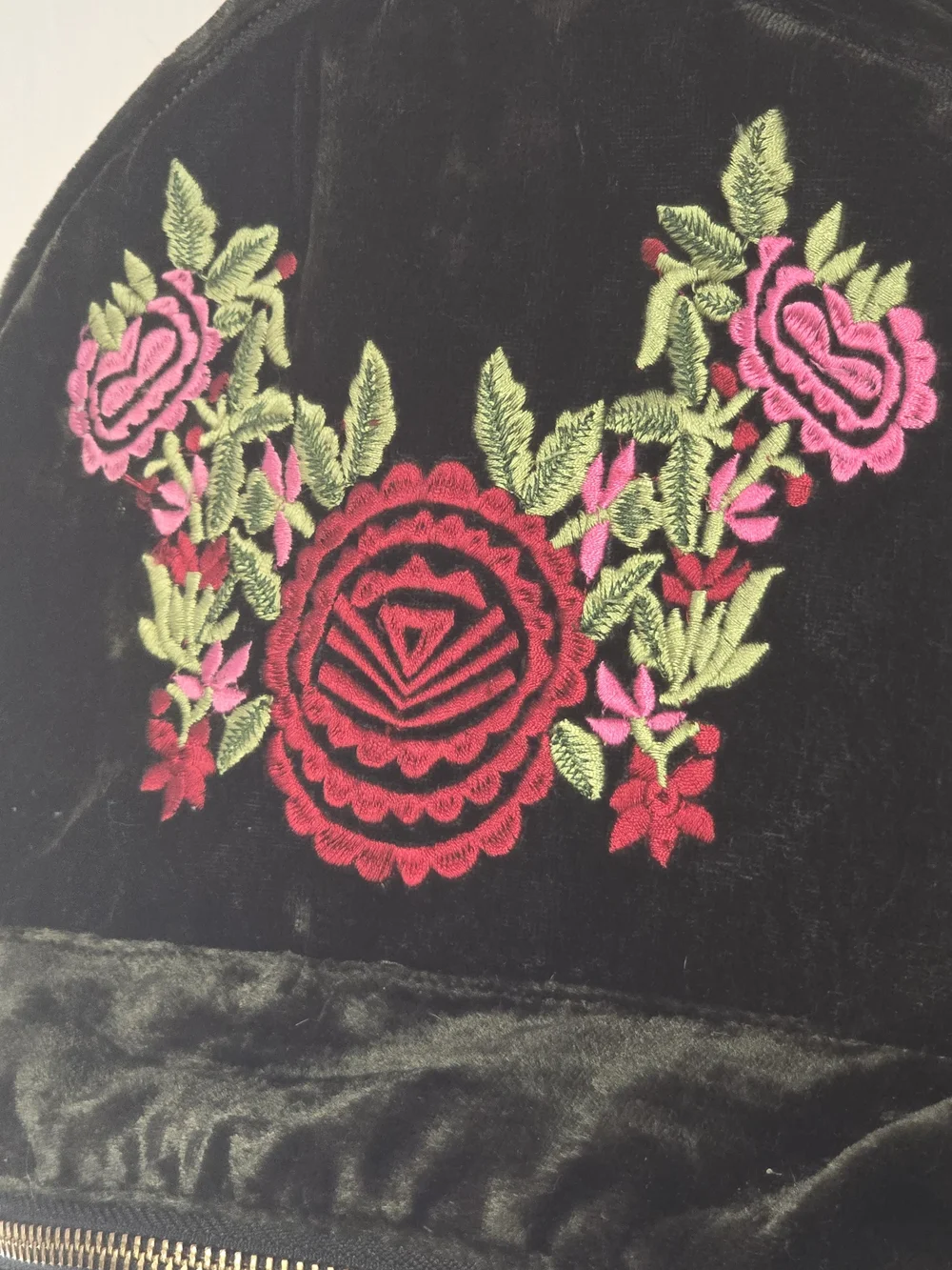 World Market Green Velvet Floral Embroidered Backpack - Boho Cottagecore Bag